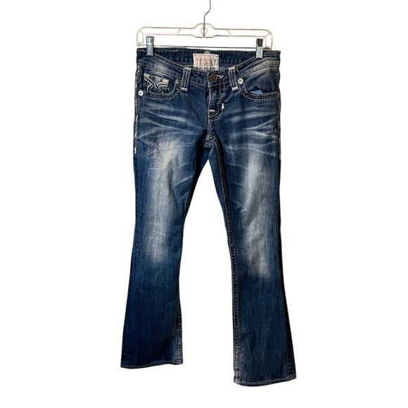 Big Star Denim - Big Star Womens Slim Bootcut Distressed Jeans Embroidered Pockets Size 26R